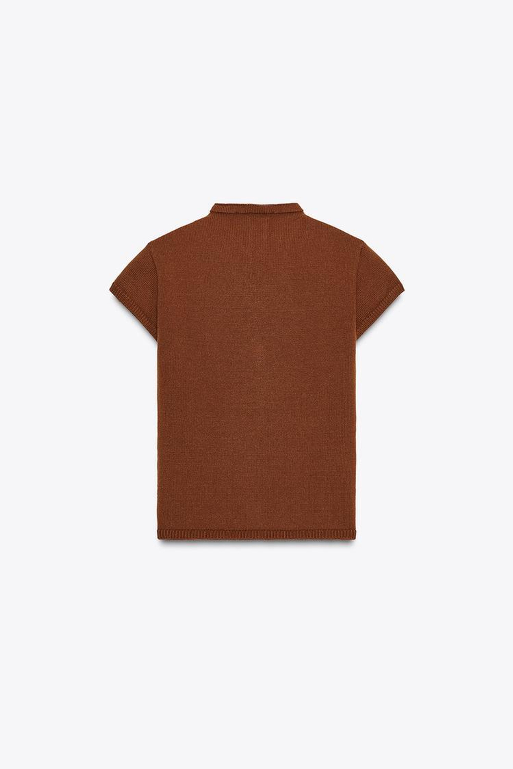 ZARA ТРИКОТАЖНЫЙ ТОП С ПУГОВИЦАМИ, КОРИЧНЕВЫЙ