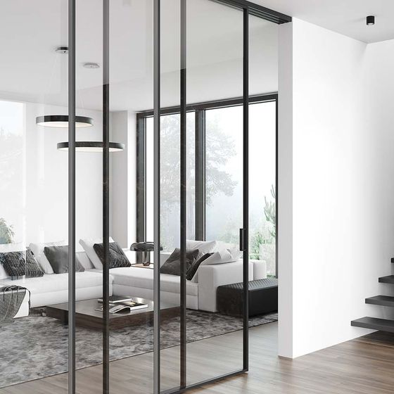 Алюминиевая стеклянная перегородка Каскад AG 1 серая ночь стекло прозрачное