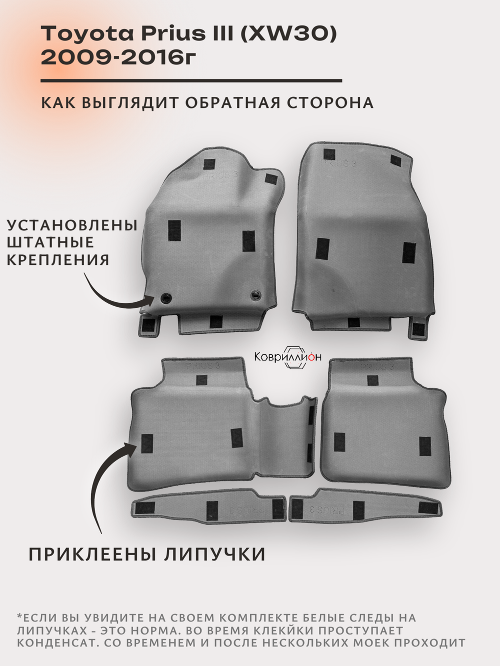 Автомобильные коврики ЭВА с бортами для Toyota Prius III (XW30) 09-16г, правый руль