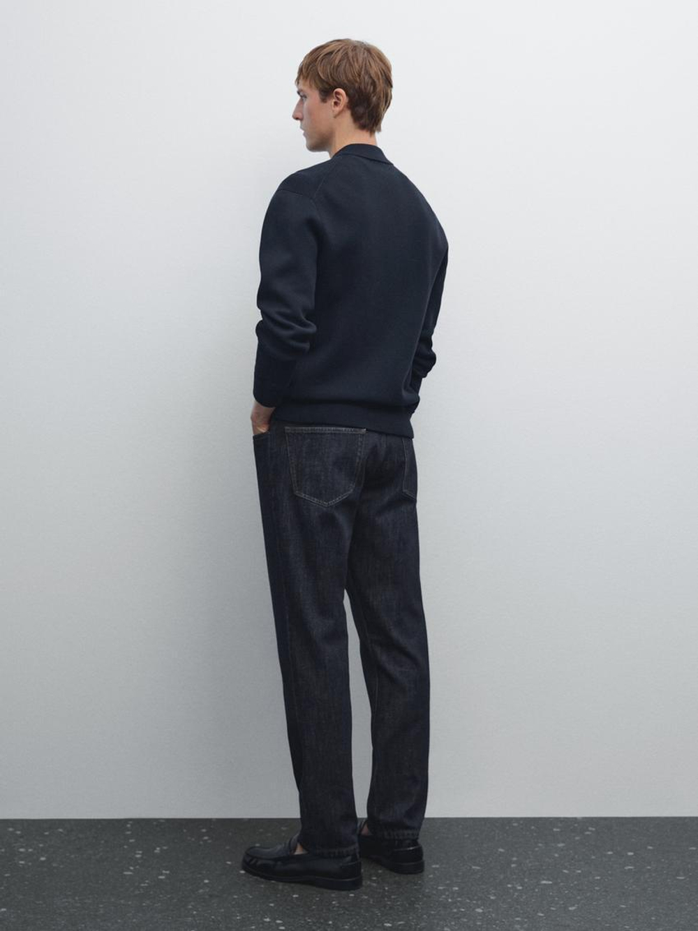 Massimo Dutti Кардиган из смесового хлопка с застежкой-молнией, темно-синий