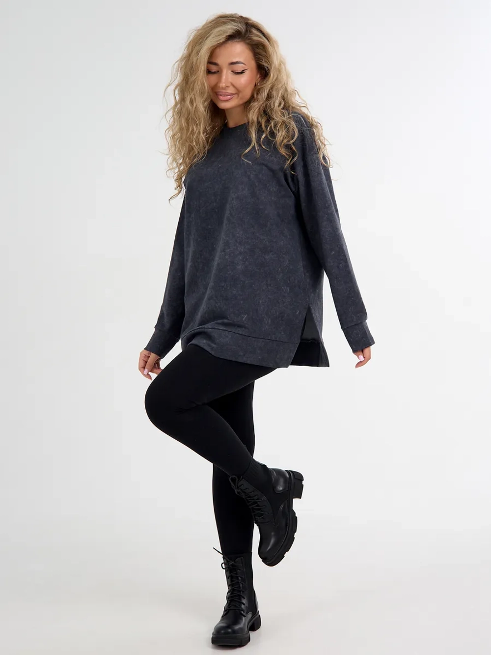 Кофта больших размеров оверсайз удлиненная без начеса теплая