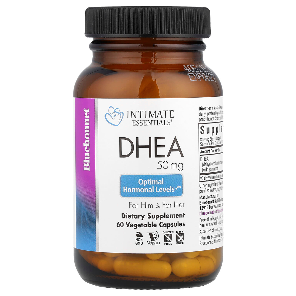 Bluebonnet Nutrition, Intimate Essentials®, ДГЭА, для мужчин и женщин, 50 мг, 60 растительных капсул