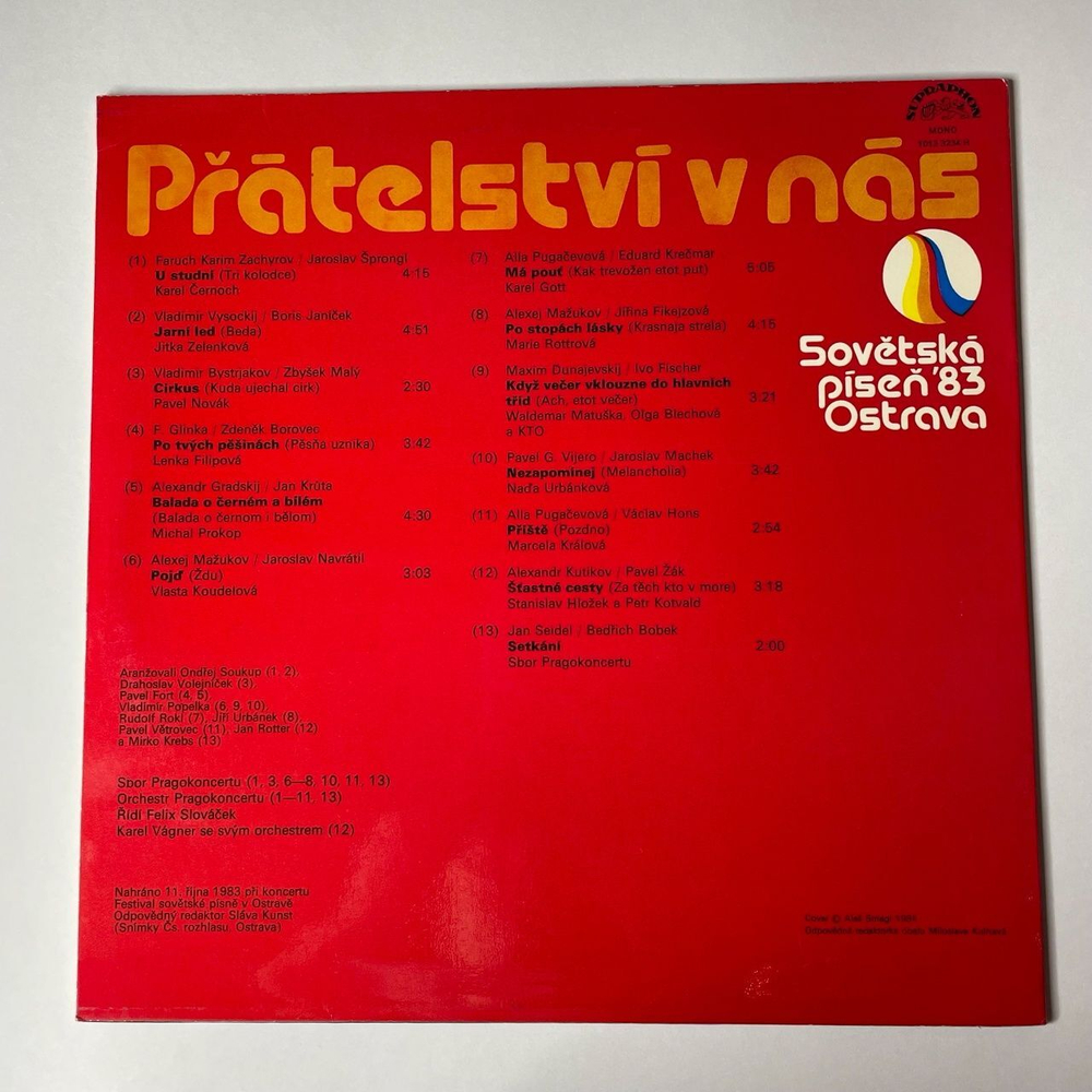 Винтажная виниловая пластинка LP Сборник Pratelstvi V Nas Действия в Нас (Sovetska Pisen 83 Ostrava) (Чехословакия 1984)