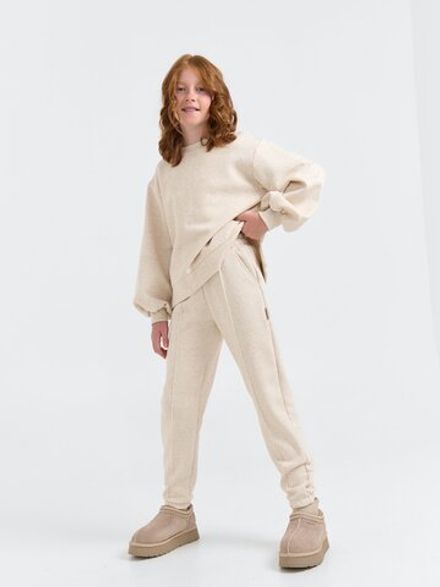 Джоггеры "Ванильный пудинг" с карманами утепленные 7+
