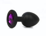 Анальная втулка черная с кристаллом Medium фиолетовый 8 см