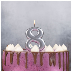 Свечи-цифры Серебряные, 8 см.