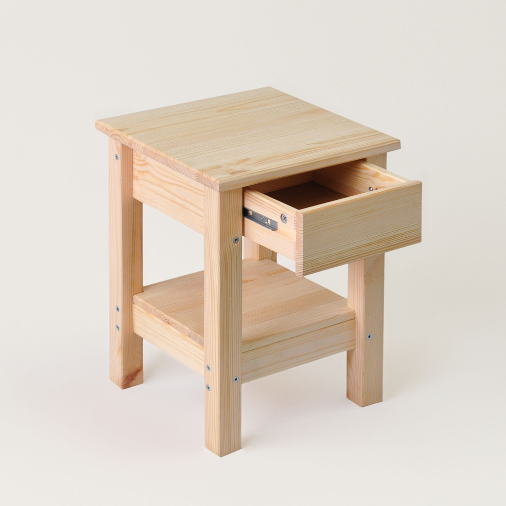 Прикроватная тумба из сосны Ральф с ящиком, 33х33х44 см, табурет деревянный, в натуральной отделке