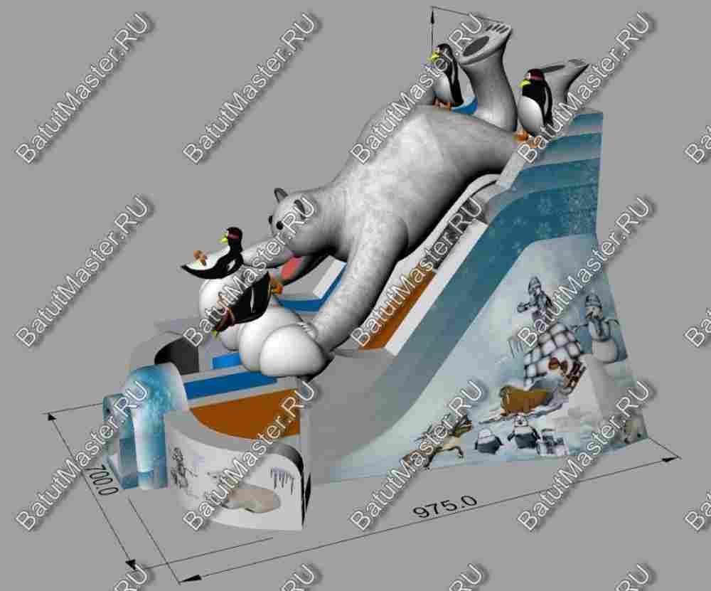 Большой надувной батут-горка "Мишка на севере"