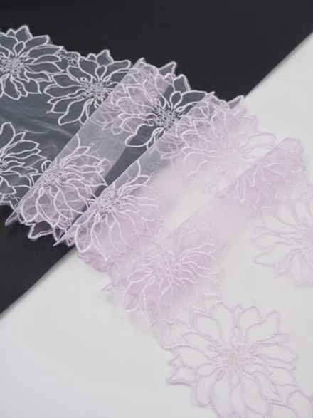 Вышивка на сетке лавандовая неэластичная ширина 19 см