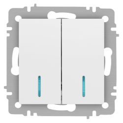 Выключатель Intro Accent 6-105-01М двойной с подсветкой, 10А-250В, IP20, СУ, AL/CU, белый матовый