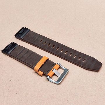 Ремешок кожа / замша 22 мм для Garmin Fenix 7 / 6 / 5, Forerunner 935 / 945 / 955, instinct, instinct 2, Epix Gen 2 быстросъемный серебристая пряжка (Коричневый)