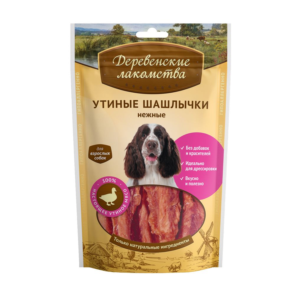 Лакомство для собак Деревенские лакомства 90г Утиные шашлычки нежные