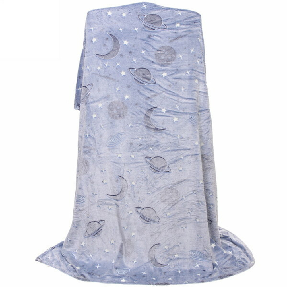 Плед 150*200см «Neon-Космос» светящийся, цвет голубой, микрофлис Ультрамарин