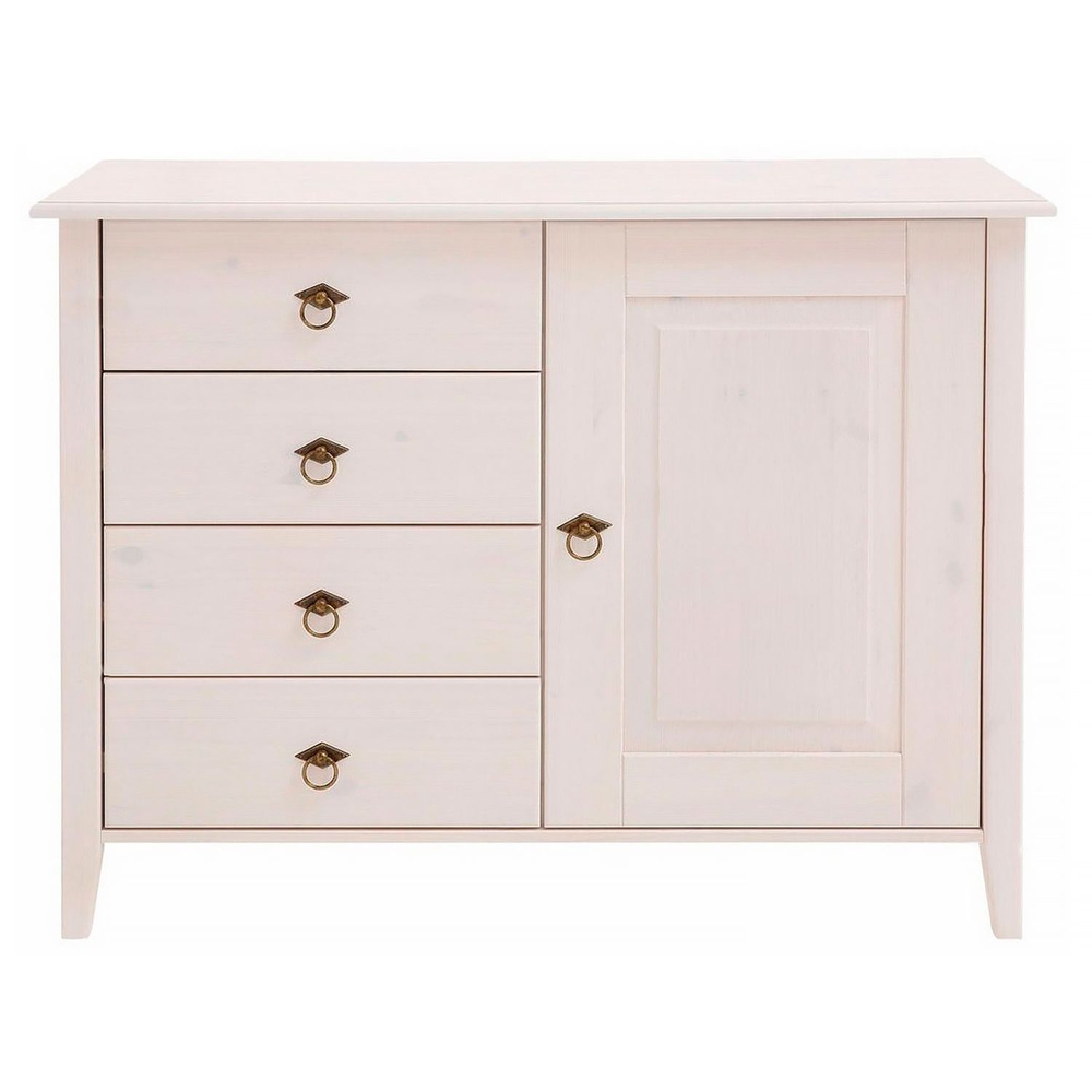 Dipriz Комод Боцен из сосны, 4 ящика 1 дверь, на ножках, 103х43х79 см, белый воск