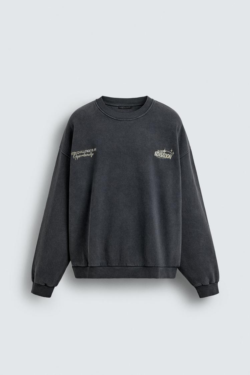 ZARA ТОЛСТОВКА С КОМБИНИРОВАННЫМ ПРИНТОМ, ТЕМНЫЙ АНТРАЦИТ