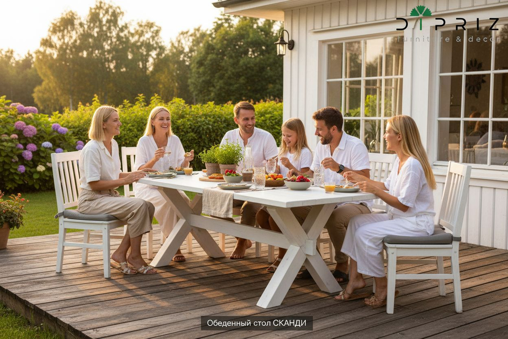 Стол кухонный, 120х80х75, Сканди, обеденный, из массива дерева, белый, Dipriz