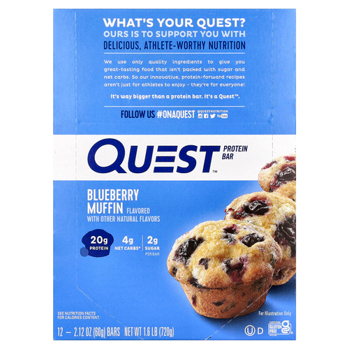 Quest Nutrition, протеиновый батончик, вкус кекса с голубикой, 12 батончиков по 60 г (2,12 унции)