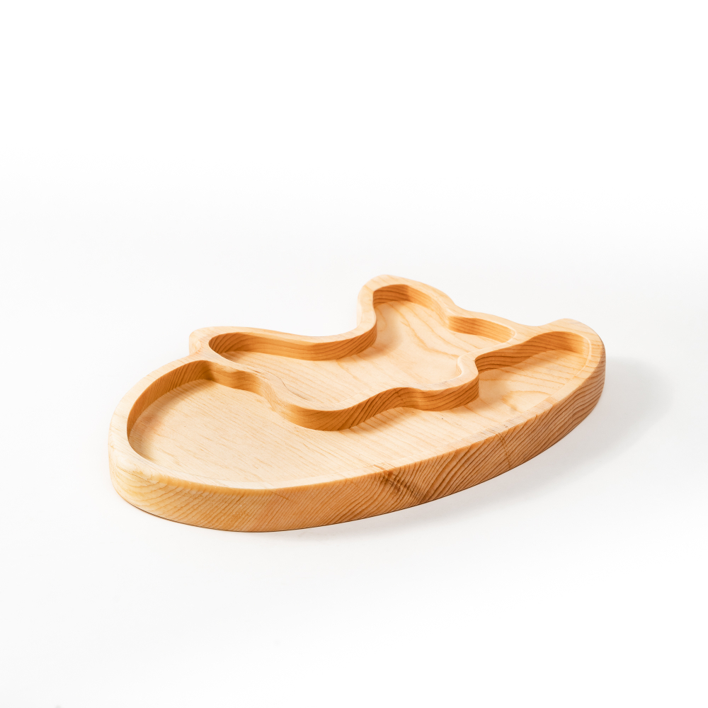 Менажница деревянная из сибирского кедра для подачи блюд и закусок с гравировкой "ЛИСИЦА". MG109