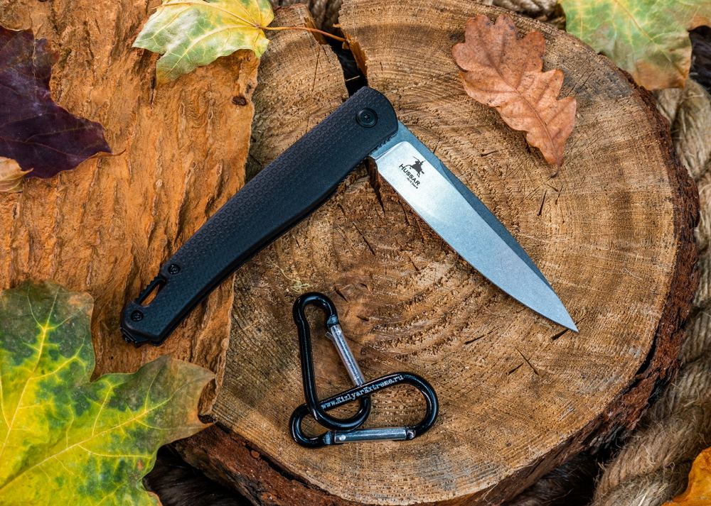 Нож складной Kizlyar Supreme HUSSAR VG-10 (Cryo) SW G10-BH (Stonewash, G10 Black Handle)