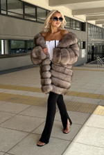 Шуба из песца в цвете «серый меланж» трансформер 2в1