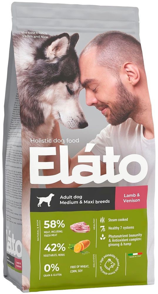 Elato 2кг Holistic Сухой корм для собак средних и крупных пород, с ягненком и олениной