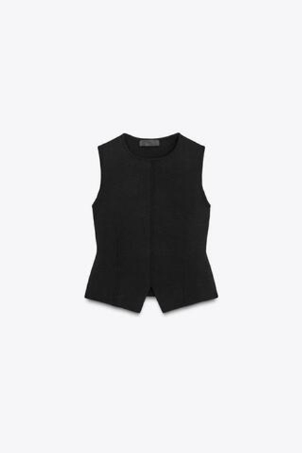 ZARA ТРИКОТАЖНЫЙ ТОП С БАСКОЙ, ЧЕРНЫЙ