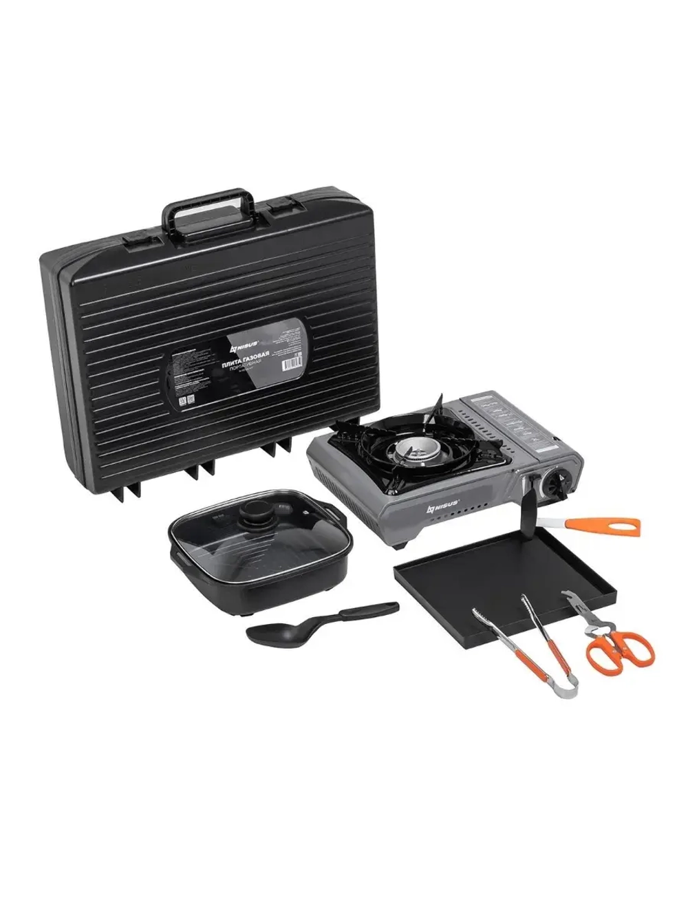 Плита туристическая в кейсе, сковорода и гриль N-MEGA KIT