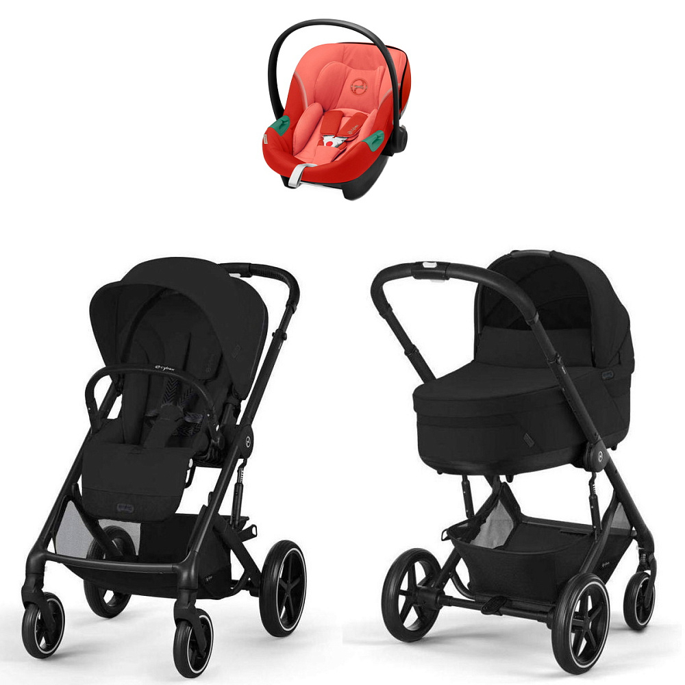 Коляска Cybex Balios S Lux BLK complete Aton S2 Hibiscus Red Base One 4 в 1 Moon Black с дождевиками