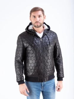 Куртка мужская кожаная натуральная с капюшоном