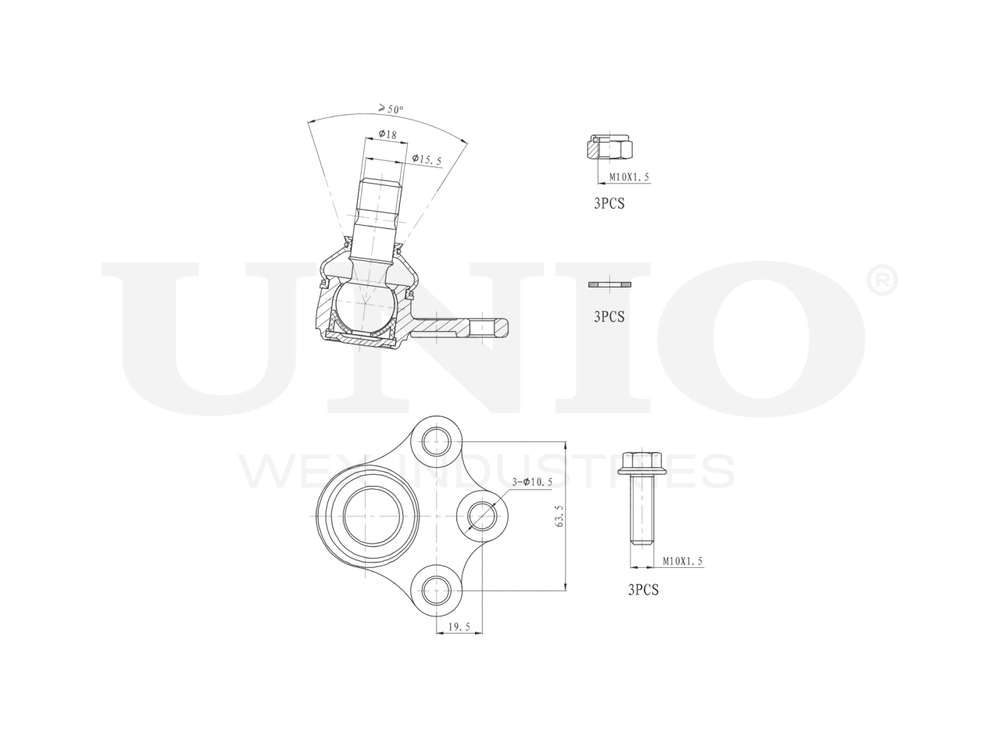 Опора шаровая передняя нижняя UNIO SSP-20136