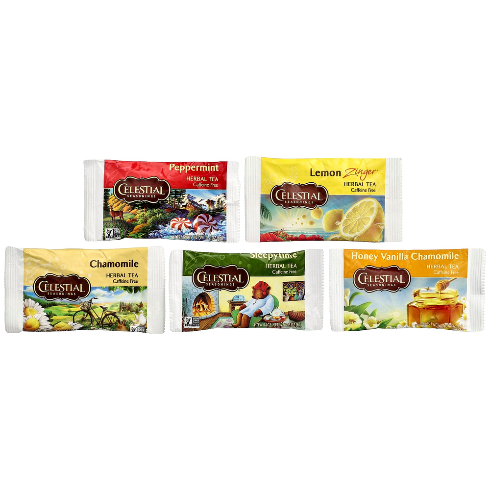 Celestial Seasonings, Пробник травяного чая, 5 вкусов, без кофеина, 18 чайных пакетиков, 31 г (1,1 унции)