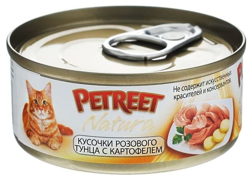 Petreet консервы для кошек кусочки розового тунца с картофелем 70 г