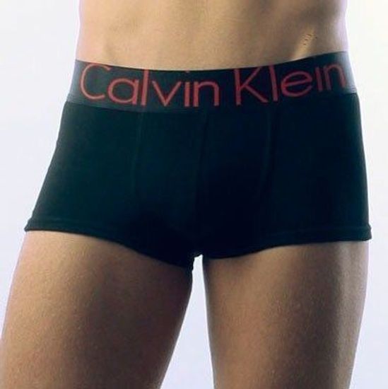 Мужские трусы боксеры черные с красными буквами Calvin Klein Steel Black Waistband Trunks Black
