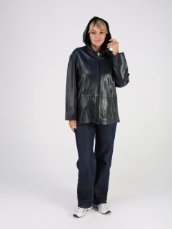 Кожаная куртка демисезонная с капюшоном оверсайз