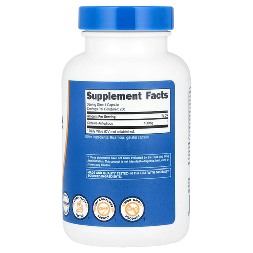 Nutricost, Кофеин, 100 мг, 250 капсул