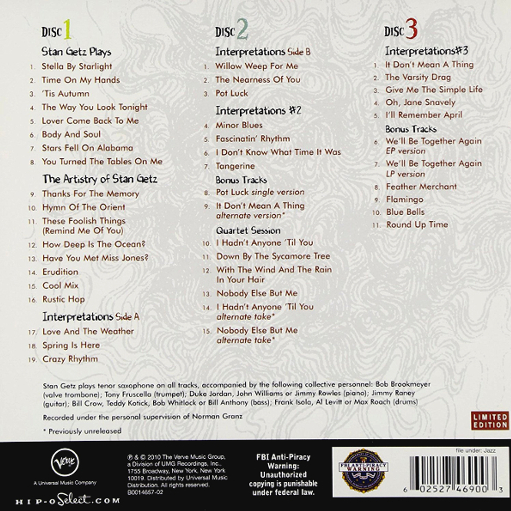 Stan Getz Quintets / The Clef & Norgran Studio Albums (Limited Edition)(3CD)