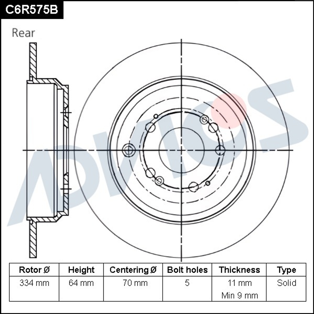 Диск тормозной зад. ADVICS C6R575B