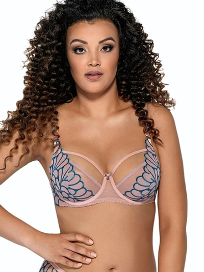 Бюстгальтер на косточках с мягкой чашкой и бирюзовой контрастной отделкой (Размер: 95D) (Цвет: телесный)