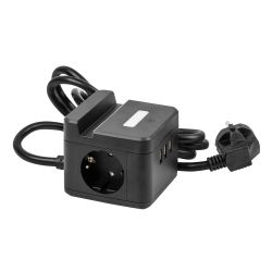 S-GCD2-1.5SBUH BLACK Удлинитель серии Standard. с-з. шнур 1.5м. 2 гнезда. 3 USB. 16А. держатель для телефона. Черный. ТМ Uniel