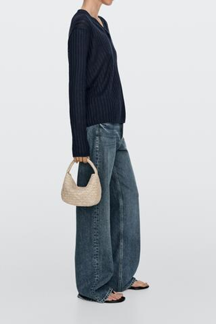 Massimo Dutti Мини-сумока из плетеной кожи наппа, кремовый