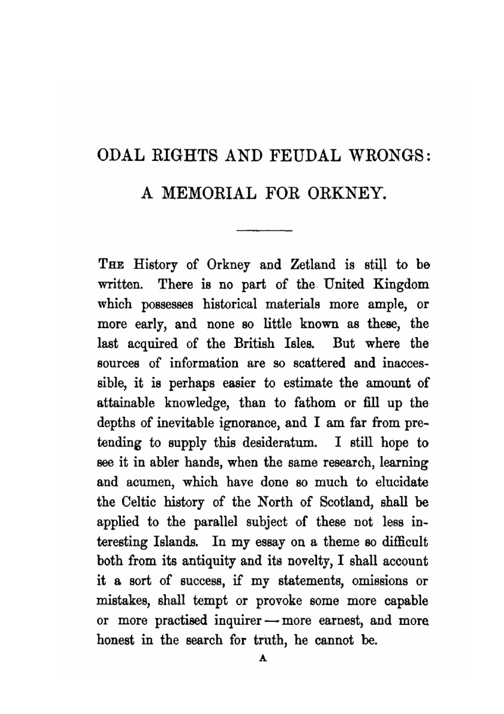 Odal Rights and Feudal Wrongs. A Memorial For Orkney | David Balfour