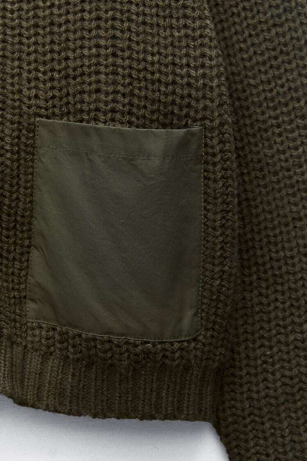 ZARA КАРДИГАН С КОНТРАСТНЫМИ КАРМАНАМИ, ТЕМНЫЙ ХАКИ