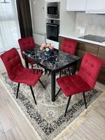 Стеклянный раздвижной стол "Черный мрамор" и стулья "ГУЧИ" бордовый