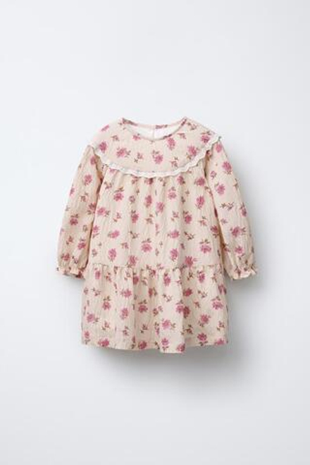 ZARA ПЛАТЬЕ С ЦВЕТОЧНЫМ ПРИНТОМ, ЭКРЮ