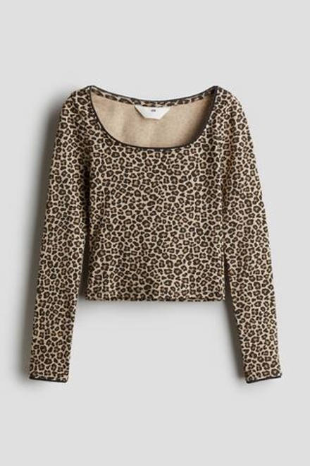 H&M Топ в рубчик с длинными рукавами, леопардовый