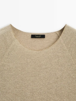 Massimo Dutti Футболка с рукавами реглан и блестящей окантовкой, золотистый