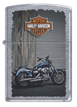 Легендарная классическая американская бензиновая широкая зажигалка ZIPPO Classic Street Chrome™ серебристая матовая из латуни и стали с Рисуноком и полнопрофильной эмблемы ZP-207 HARLEY BIKES