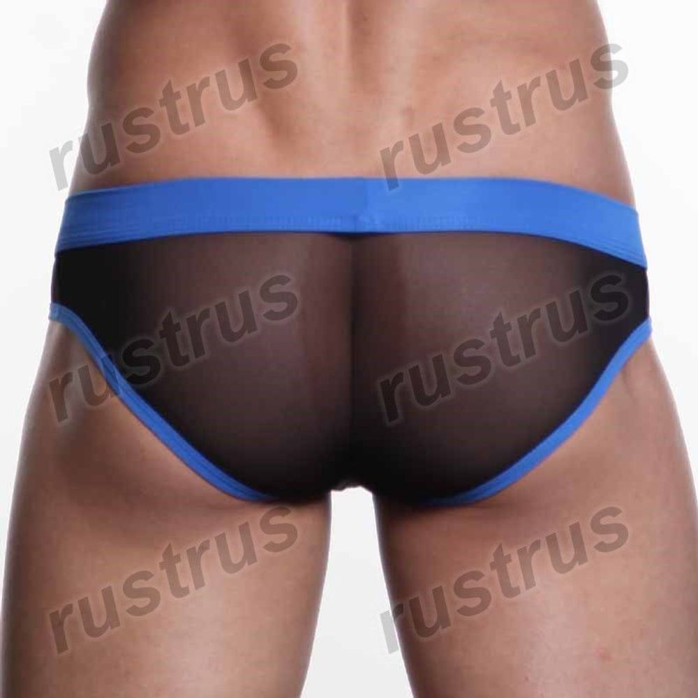 Мужские трусы брифы черные с синей резинкой WANGJIANG WG00114