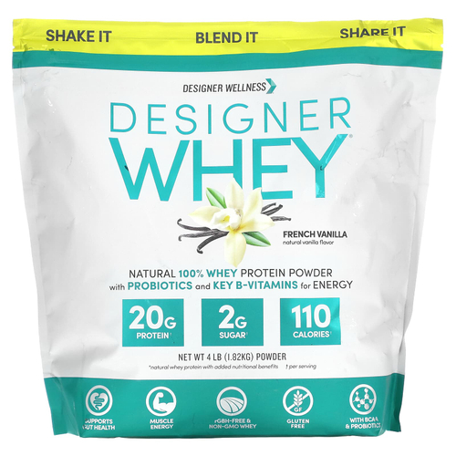 Designer Wellness, Designer Whey, натуральный порошок из 100% сывороточного протеина, французская ваниль, 1,82 кг (4 фунта)