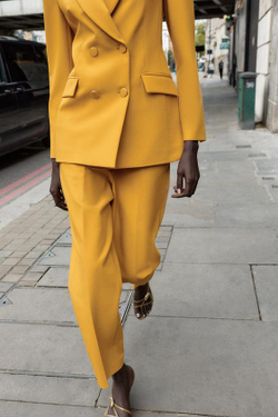 ZARA БРЮКИ СЛИМ С ВЫСОКОЙ ПОСАДКОЙ, ГОРЧИЧНЫЙ